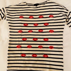 J. Crew Tops - J. Crew Lips Embroidered B&W Striped Top J. Crew Tops - J. Crew Lips Embroidered B&W Striped Top